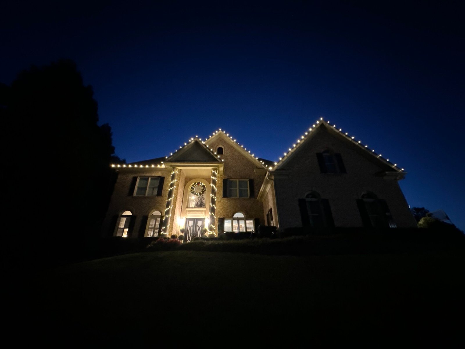 Completed Red Clay holiday lighting display at night