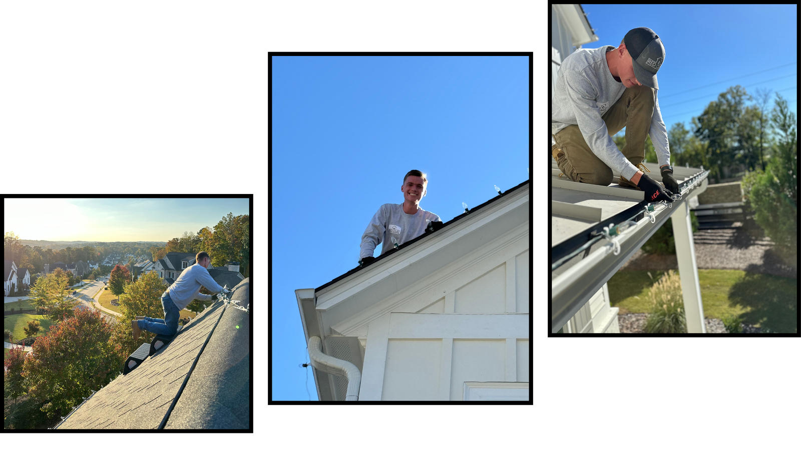 Red Clay installer fitting professional Christmas lights to a North Atlanta roofline